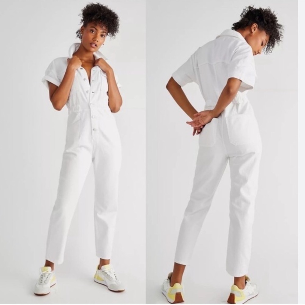 FREE People Marci button through denim jumpsuit in white size XS - Picture 7 of 17